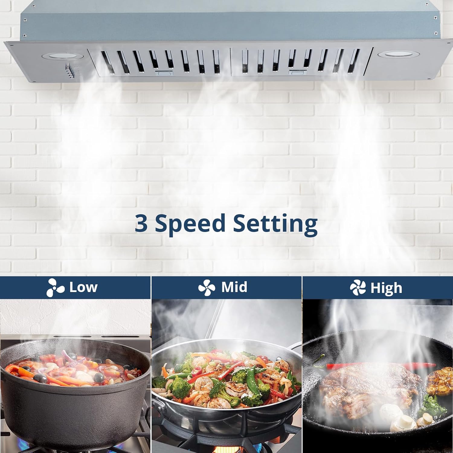 Range Hood, 30 inch Built-in Vent Hood with Stainless Steel Baffle filters 400CFM for Insert Stove Kitchen