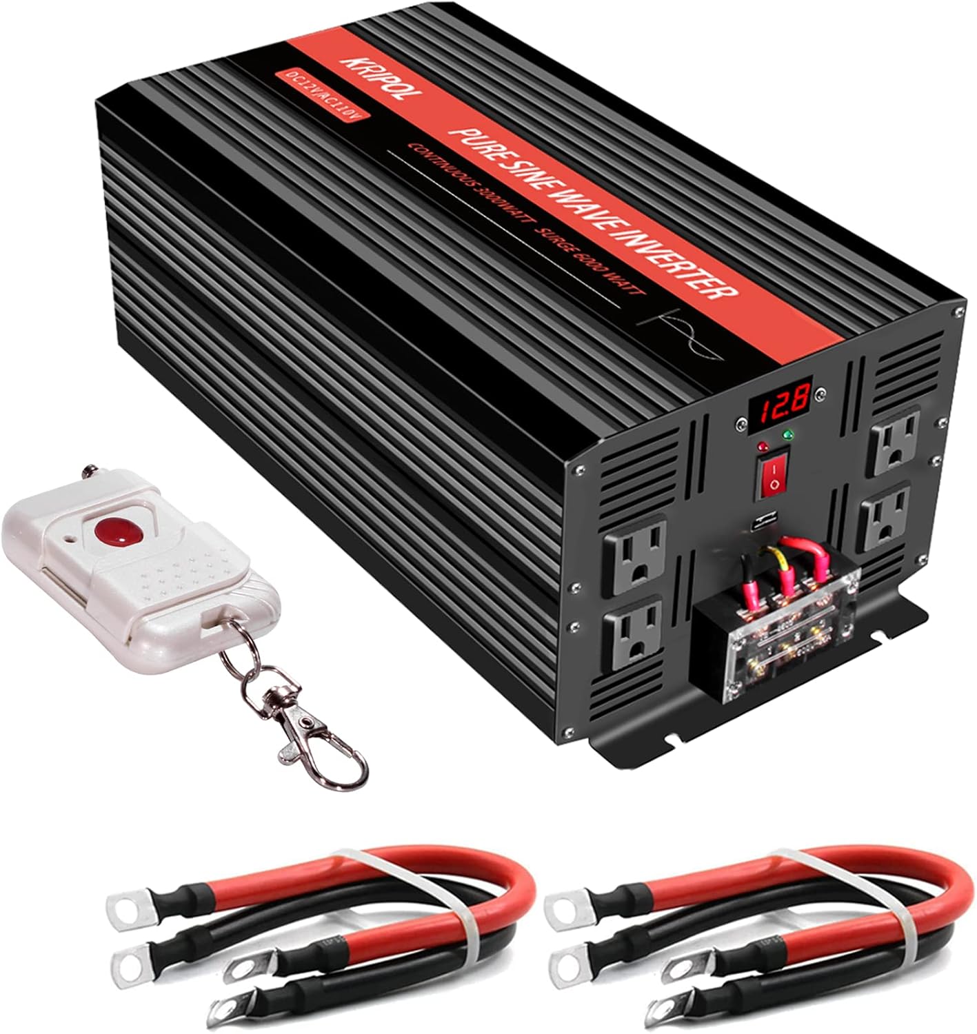 1000 Watt Pure Sine Wave Inverter 12v DC to 110/120v AC, Car Converter Inverter 4 AC&USB Output, Wireless Remote Control(170ft), Power Adapter for Home/Outdoor/RV/Emergency(1000W-12V)