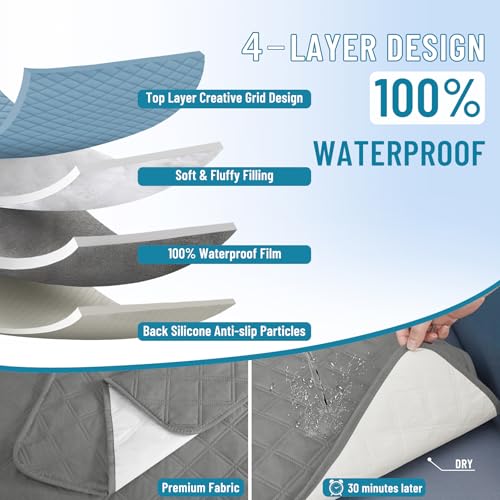 HDCAXKJ Waterproof Corner Sectional Couch Cover for Dogs Washable L Shape Sofa Cover Pets Protector 5 Piece U Shaped Sectional Slipcover L Shaped Couch Cover for Living Room (Dark Grey, Large)
