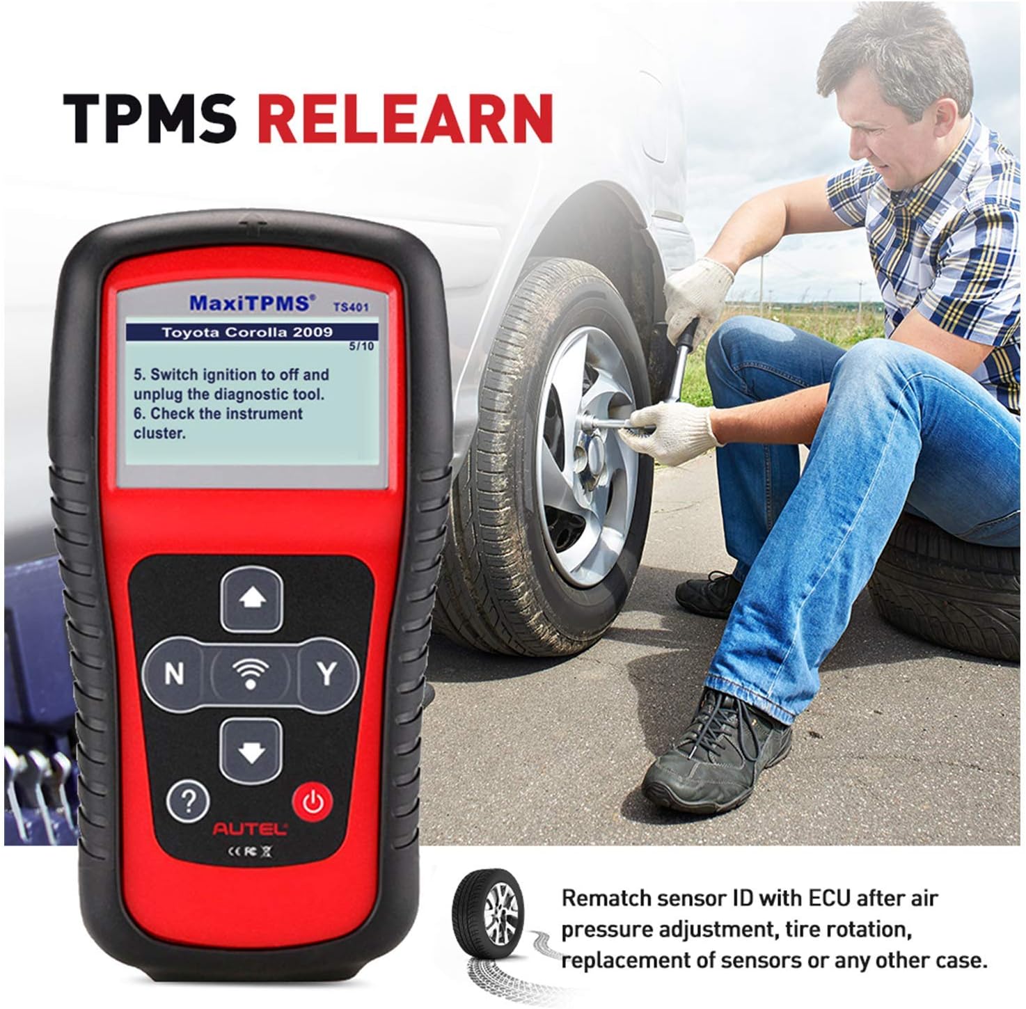 Autel TPMS Relearn Tool MaxiTPMS TS401, Ideal TPMS Tool for TPMS Reset, Sensor Activation, Program for MX-2in1MX-Sensor 433/315