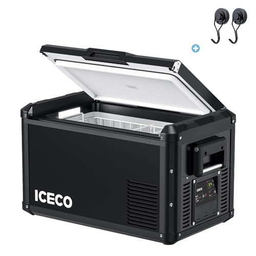 ICECO VL Pro Series Portable Refrigerator with Magnetic Hooks, Multi-directional Lid, Dual USB & DC 12/24V, AC 110-240V, Steel Compact Refrigerator Powered by SECOP, 0℉ to 50℉, Home & Car Use