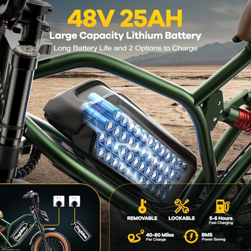 Electric Bike for Adults, 2000W/3000W Peak Single/Double Motor with 48V/52V 25AH/30AH Battery, 20"x4.0" Fat Tires 35MPH/37MPH Ebike, Dual Hydraulic Disc Brake Full Suspension Electric Bicycle