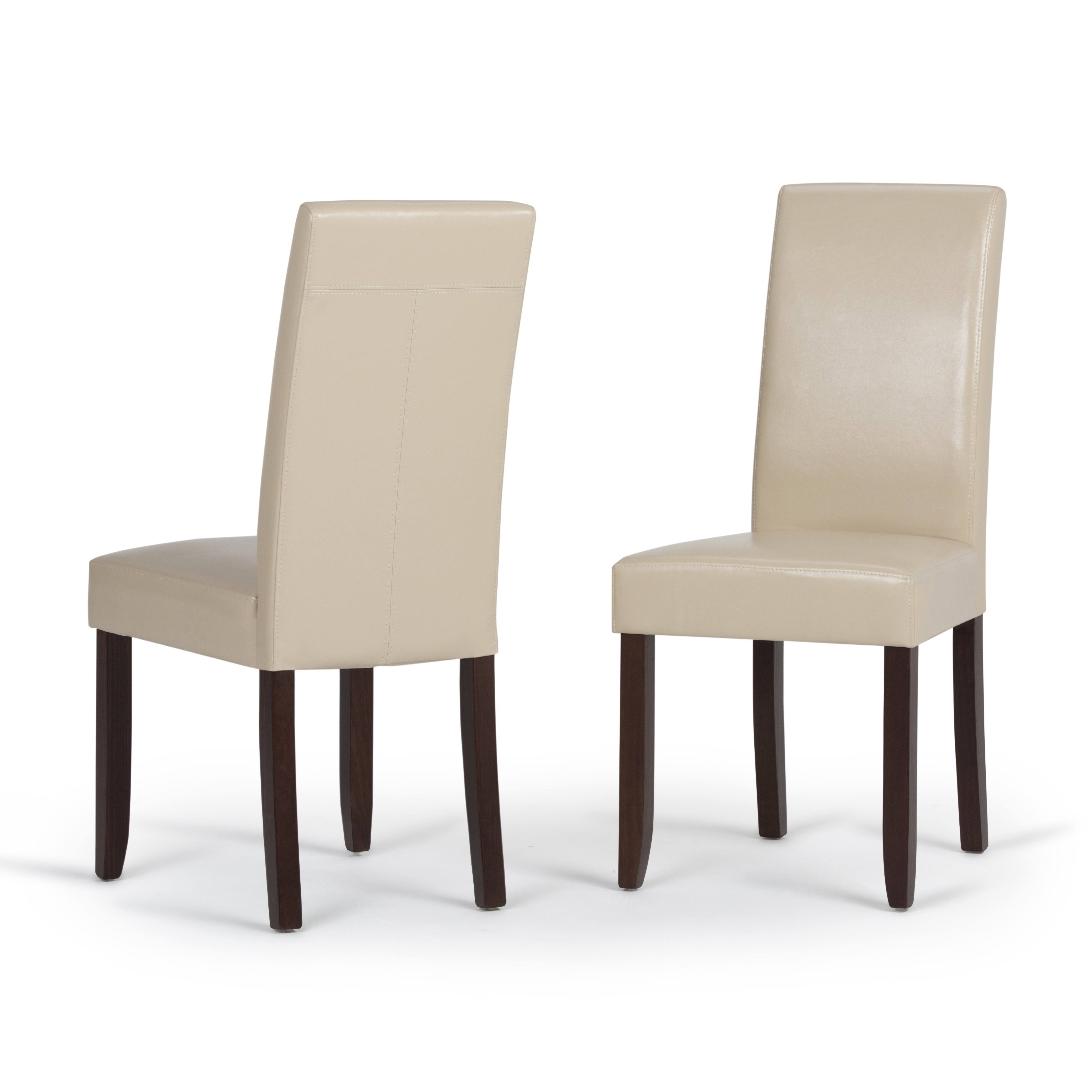 Simpli Home Acadian Faux Leather Parson Dining Chair - Satin Cream - Set of 2