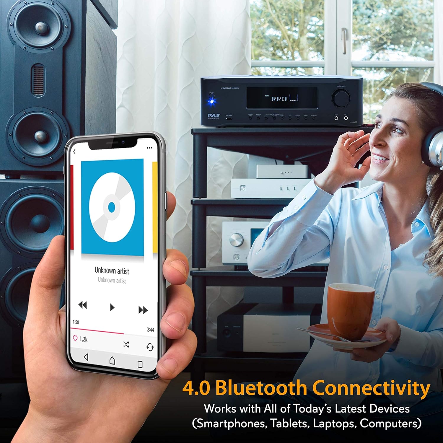 5.2-Channel Hi-Fi Bluetooth Stereo Amplifier - 1000 Watt AV Home Speaker Subwoofer Sound Receiver with Radio, USB, RCA, HDMI, Mic In, Wireless Streaming, Supports 4K UHD TV, 3D, Blu-Ray - Pyle PT694BT