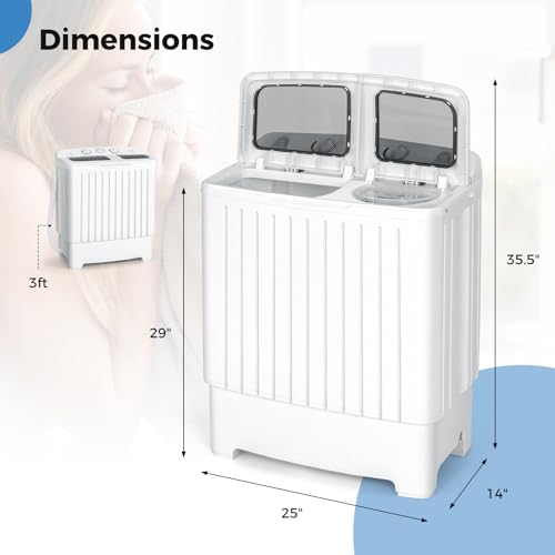 COSTWAY Portable Washing Machine, Twin Tub 20 Lbs Capacity, Washer(12 Lbs) and Spinner(8 Lbs), Durable Design, Timer Control, Compact Laundry Washer for RV, Apartments and Dorms