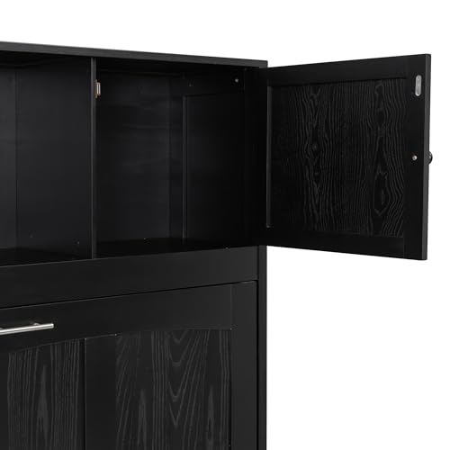 SOFTSEA Full Horizontal Murphy Bed with Shelves, Farmhouse Murphy Wall Bed with Storage Bookcase for Small Spaces, Living Room, Guest Room, Bedroom, Home Office, Black