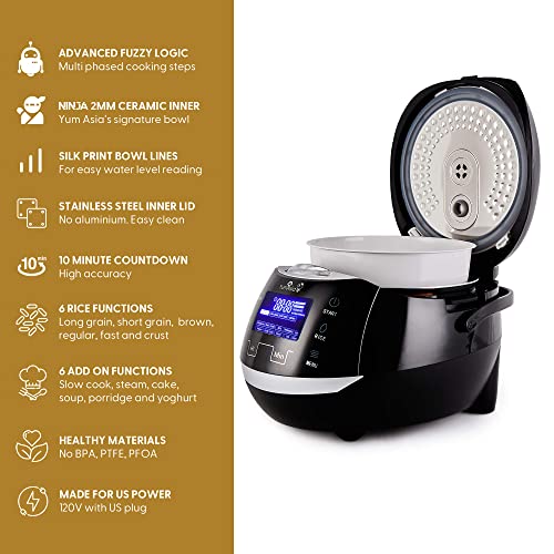 Yum Asia Sakura Rice Cooker with Ceramic Bowl and Advanced Fuzzy Logic (8 Cup, 1.5 Litre) 6 Rice Cook Functions, 6 Multicook Functions, Motouch LED Display, 120V Power