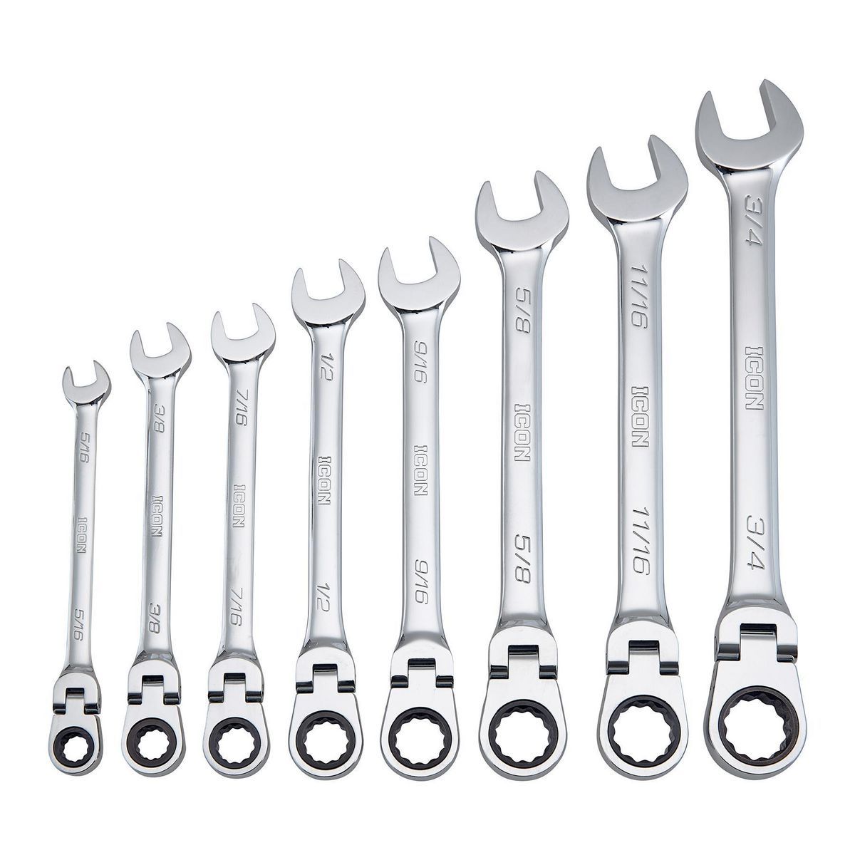 ICON Professional Flex-Head SAE Ratcheting Combination Wrench, 8-Piece