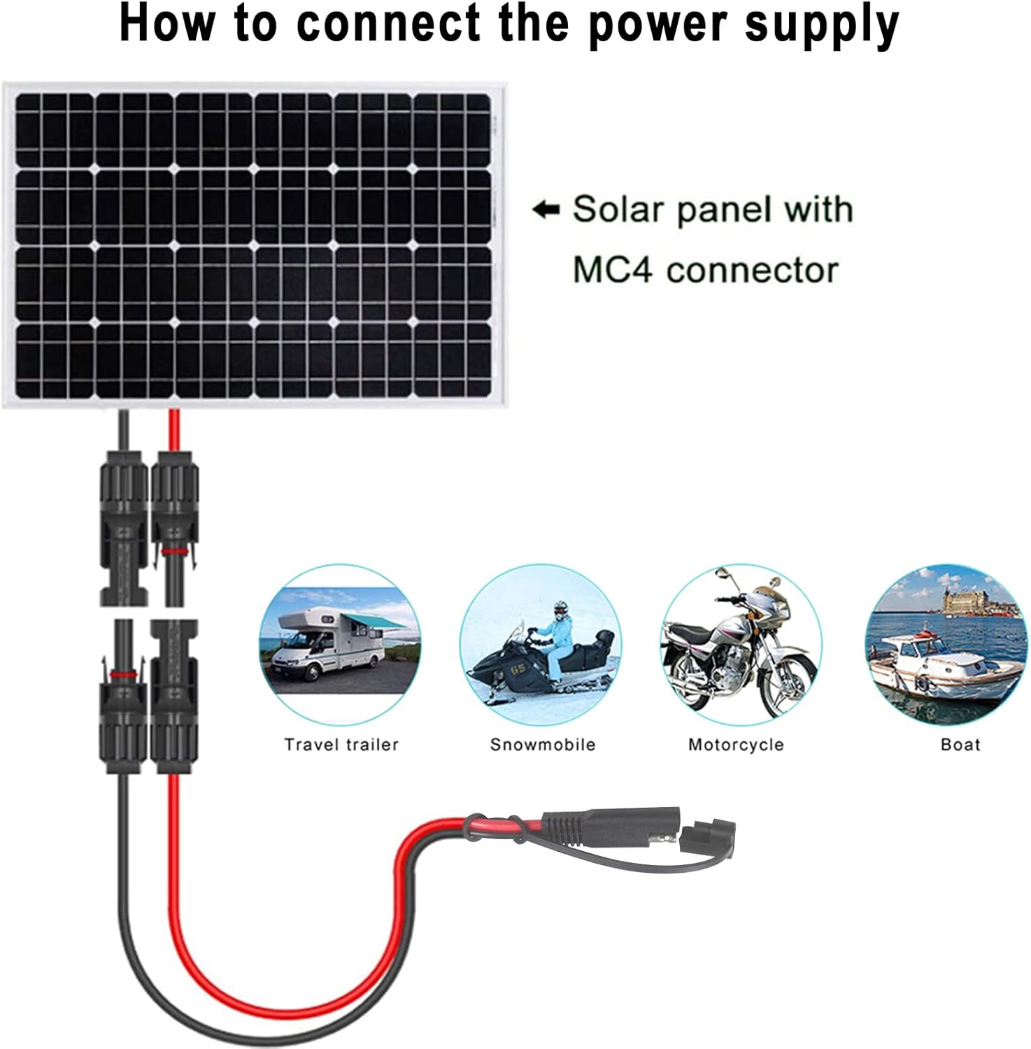 Solar Panel Connector to SAE Cable - 2Ft 10AWG PV Panel Male and Female Connectors to SAE Quick Release Plug Power Cable with SAE Polarity Reverse Adapter for Solar Battery Generator, IP67 Waterproof