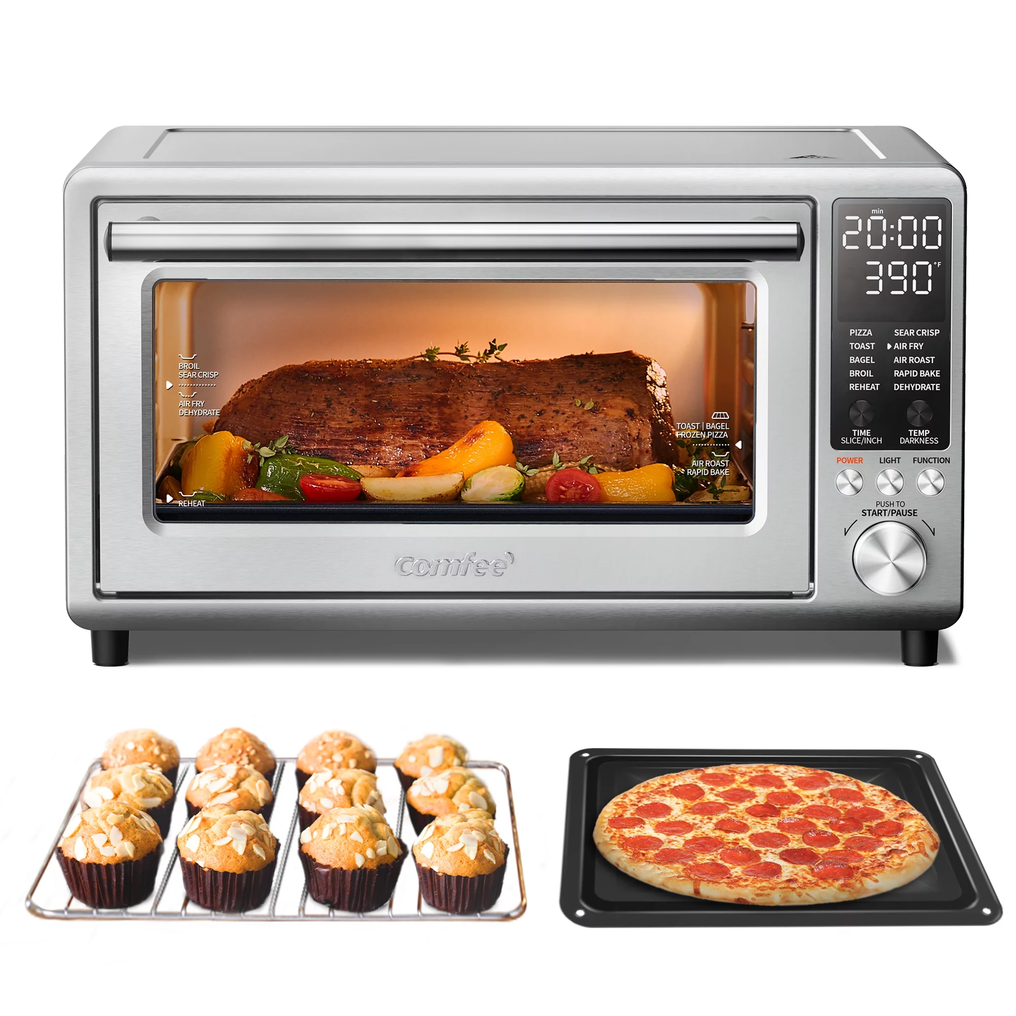 COMFEE' Air Fryer Toaster Oven Combo, FLASHWAVE™ Rapid-Heat Technology Countertop Convection Oven with Bake Broil Roast, 6 Slices/12’’ Pizza/26.4 QT, 4 Accessories, 1750W