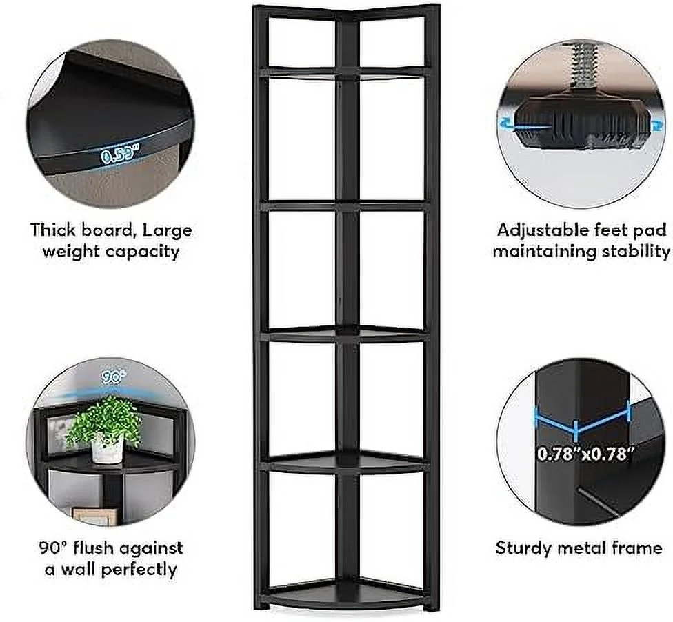 YZboomLife 5 Tier Corner   Rustic Corner Bookshelf Small Bookcase  Rack Plant Stand for Living Room  Home Office  Kitchen  Small Space (Brown)