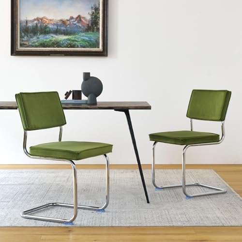 Velvet Dining Chairs,Mid Century Morden Dining Chairs, Minimalistic Style Kitchen & Dining Room Chairs, Upholstered Comfort Chairs with Chrome Metal Legs (Orange, 4PCS Dining Chairs)