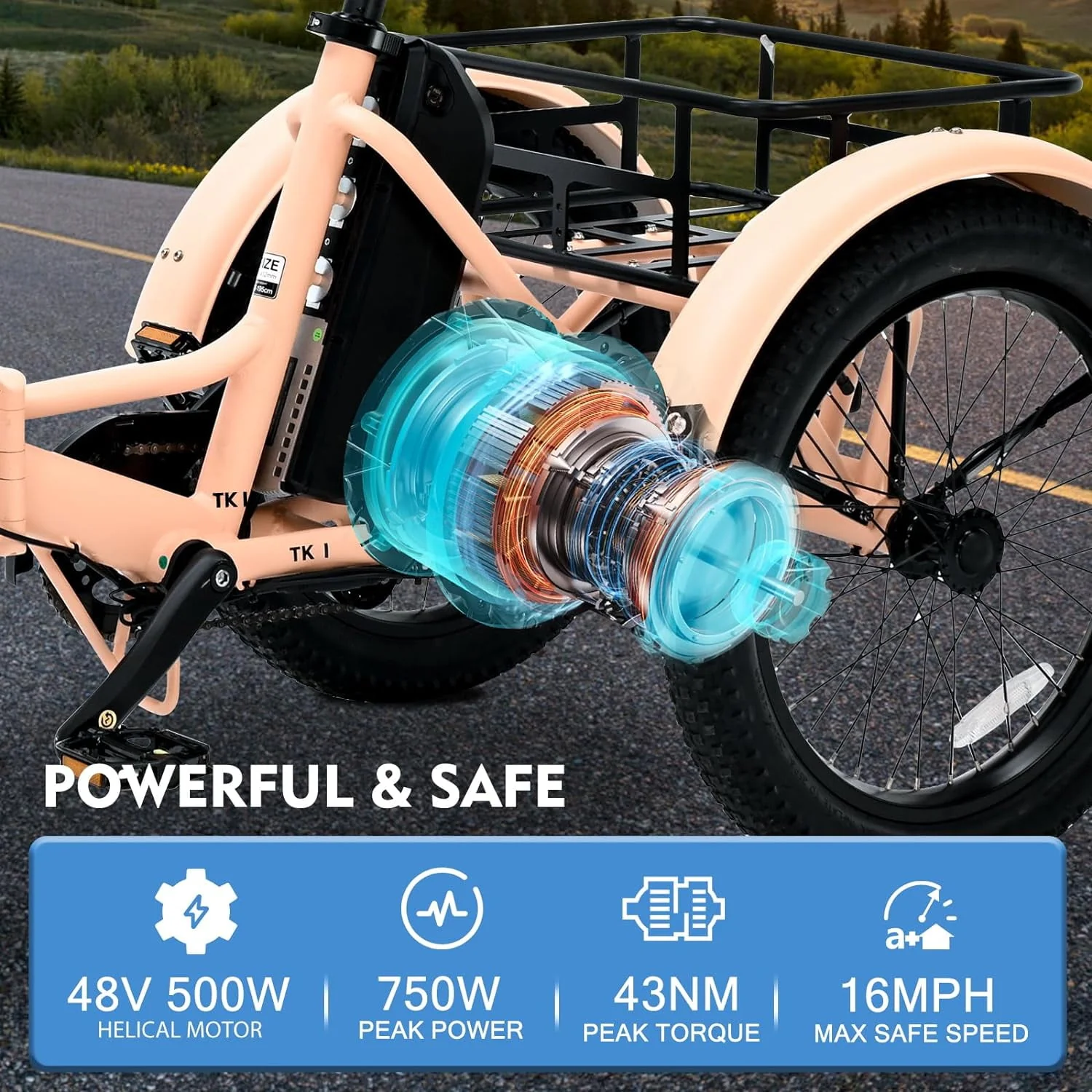 MOONCOOL 24/26 Electric Tricycle for Adults, 350W 36V 7 Speeds Electric Trike Motorized Three Wheel Electric Bikes Bicycle with Large Basket for Women Men