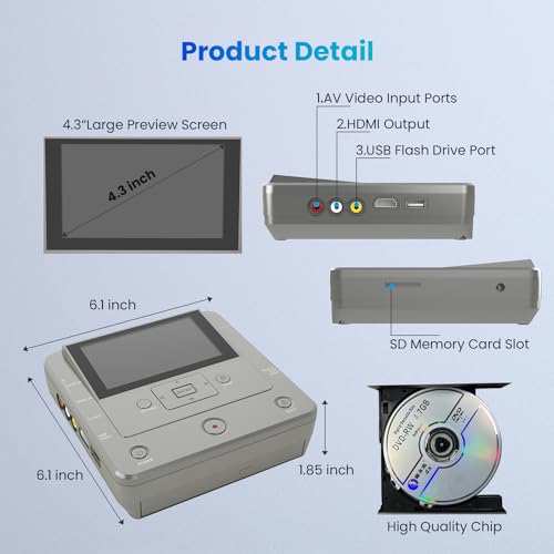 VHS to DVD Recorder, TV to USB Device or SD Card or HDD Recorder, Smart Phone WiFi to DVD/USB/SD/HDD Copy, WiFi APP Media Recorder【Comes with 10 Free DVD-R 】