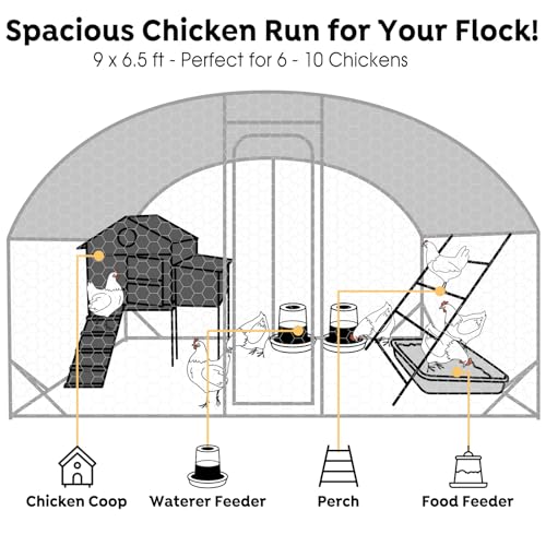 Veehoo Large Metal Chicken Coop for 6-10 Chickens, Walk-in Chicken Run Outdoor Duck Pens Rabbit Cage with Water-Resident and Anti-UV Cover for Outside,Backyard and Farm, 6.5' L x 9.8' W x 6.5' H