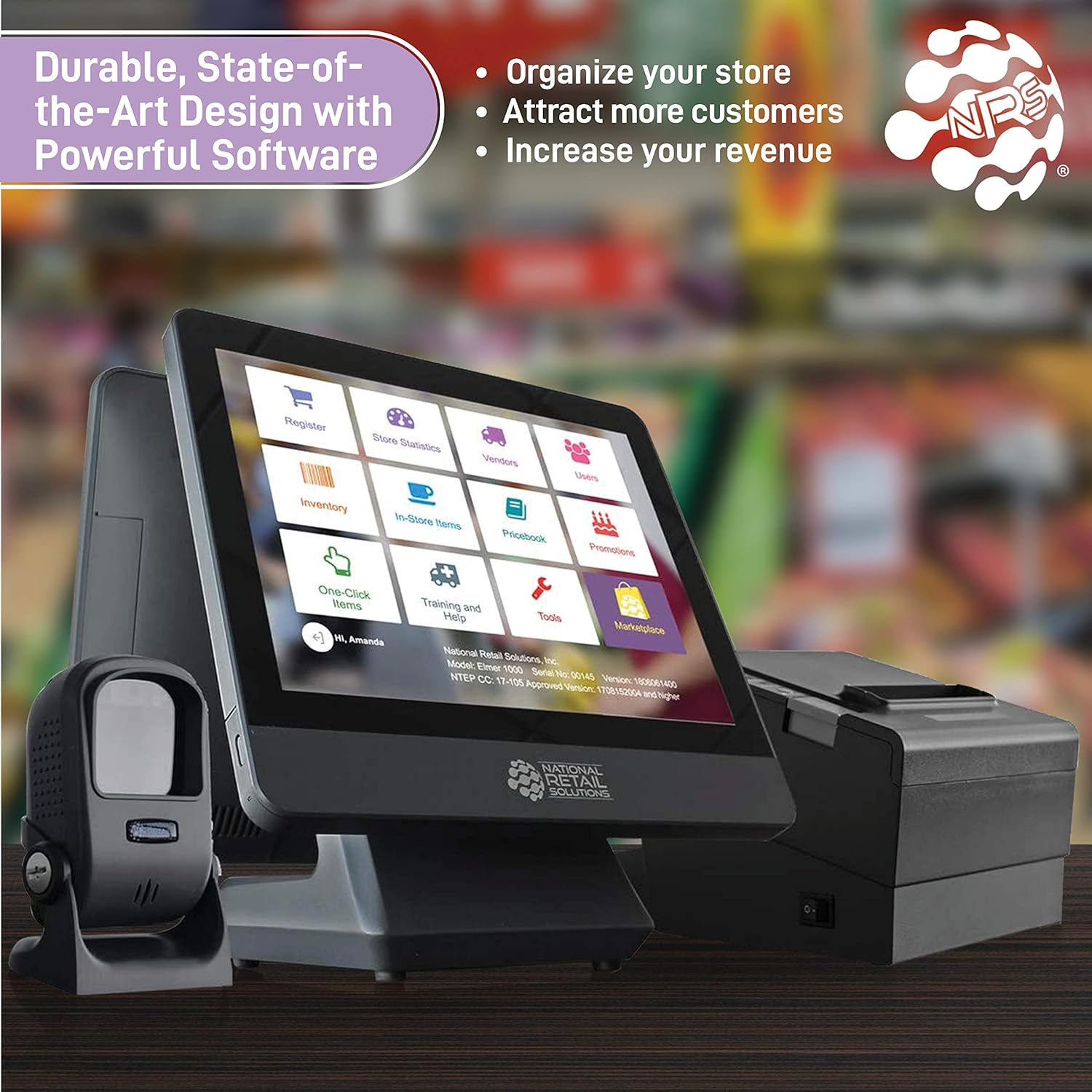 NRS LITE Cash Register for Small Businesses (USA ONLY) - POS System Bundle Includes - Merchant Touch Screen Monitor with Customer-Facing Display, Barcode Scanner & Thermal Receipt Printer