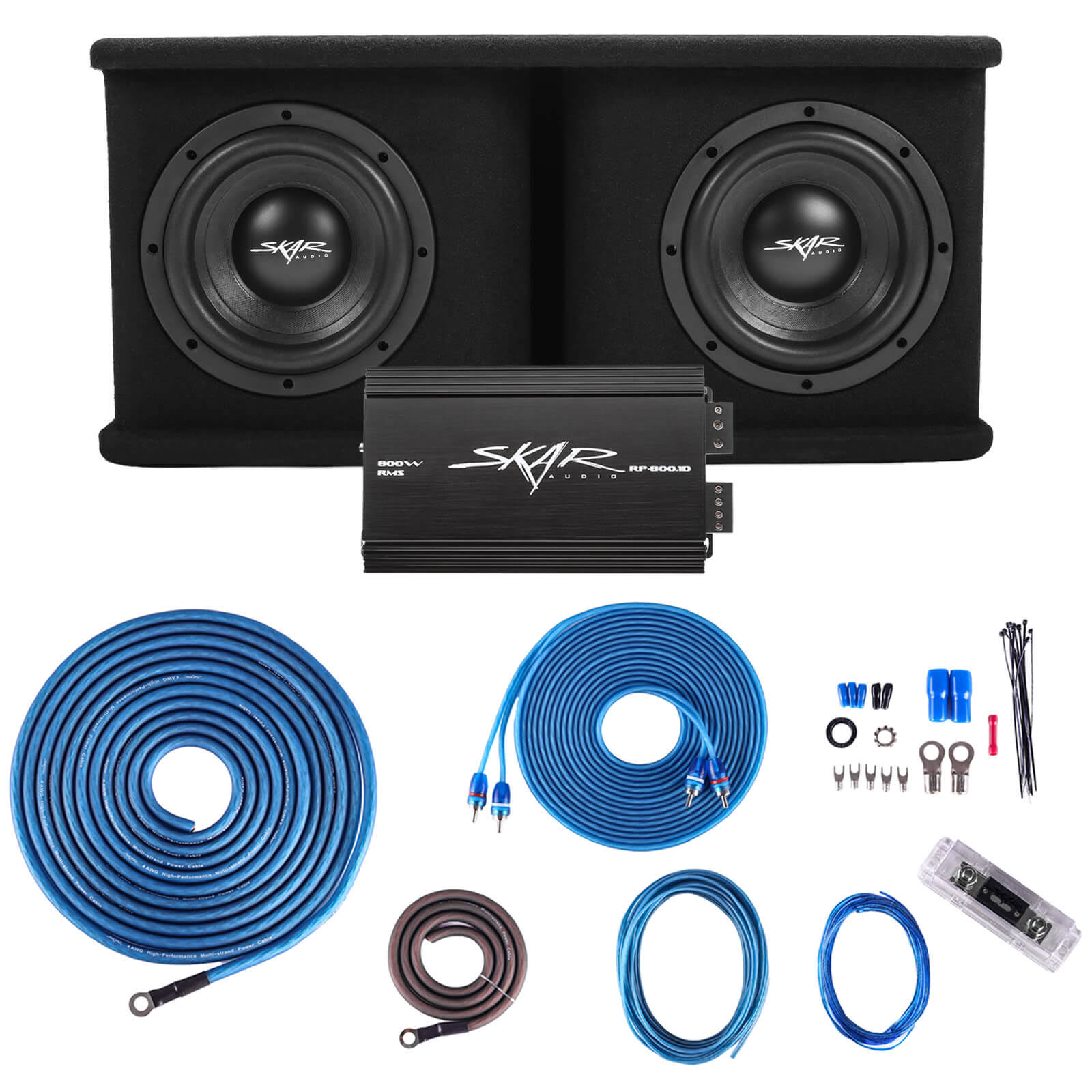 Skar Audio Dual 8 inch Complete 1,400 Watt SDR Series Subwoofer Bass Package - Includes Loaded Enclosure with Amplifier