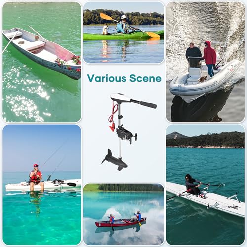 55lb Thrust Trolling Motor 8 Speed Electric Outboard Motor Kayak Motor with Adjustment 6-inch Extendable Handle, 30'' Shaft Length, LED Indicator, Transom Mounted for Kayak, Fishing Boat