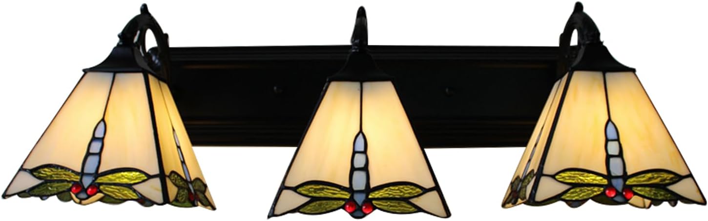 Tiffany Style Wall Sconce Lamp, Vintage Dragonfly Pattern Stained Glass Light Fixtures Creative Indoor Light Fixtures for Bathroom, Living Room, Bedroom