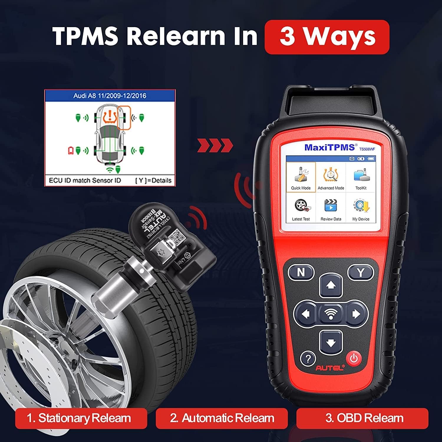 Autel MaxiTPMS TS508WF TPMS Relearn Tool, 2024 Enhanced TS508 Wi-Fi Version, Mx-Sensor TPMS Progamming Tool, One-Click TPMS Diagnose & Reset, Activate All Sensors, Live Data, Read/Clear TPMS DTCs