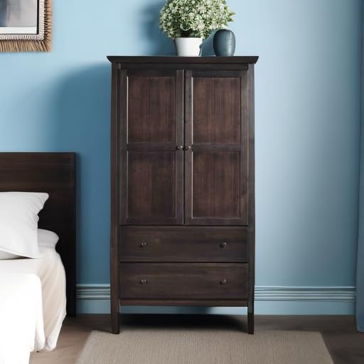 Grain Wood Furniture Shaker 2-Door Wardrobe, Solid Wood with Walnut Finish