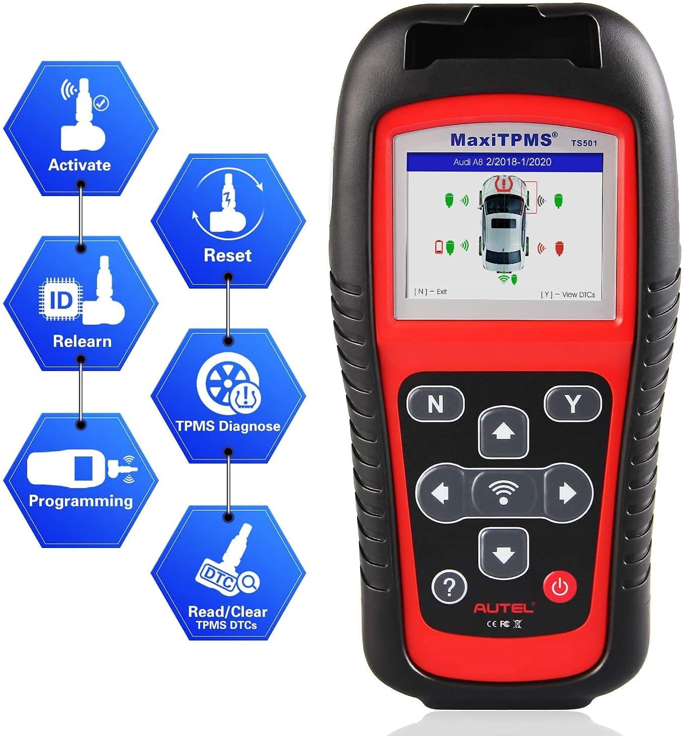 Autel MaxiTPMS TS501 TPMS Relearn Tool Automotive Scan Tool, 2022 Upgraded Ver. of TS401/ TS408, Activate & Relearn All Brands TPMS Sensors, Program MX-Sensors [315/433MHz], Read/Clear TPMS DTCs