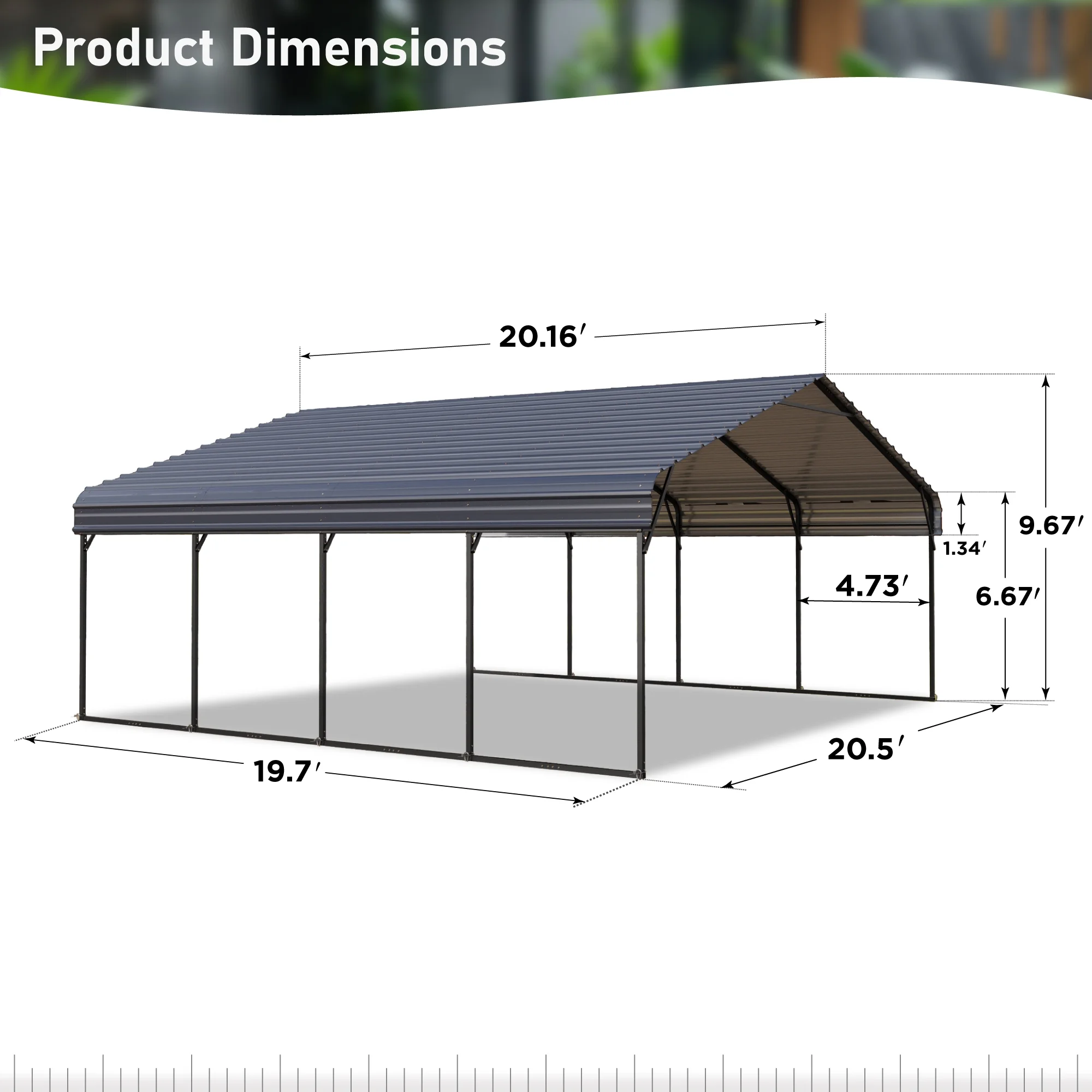 Summit Living 20 x 20 ft Metal Carport with Galvanized Steel Roof, Heavy-Duty Steel Garage Car Storage Shelter, Gray
