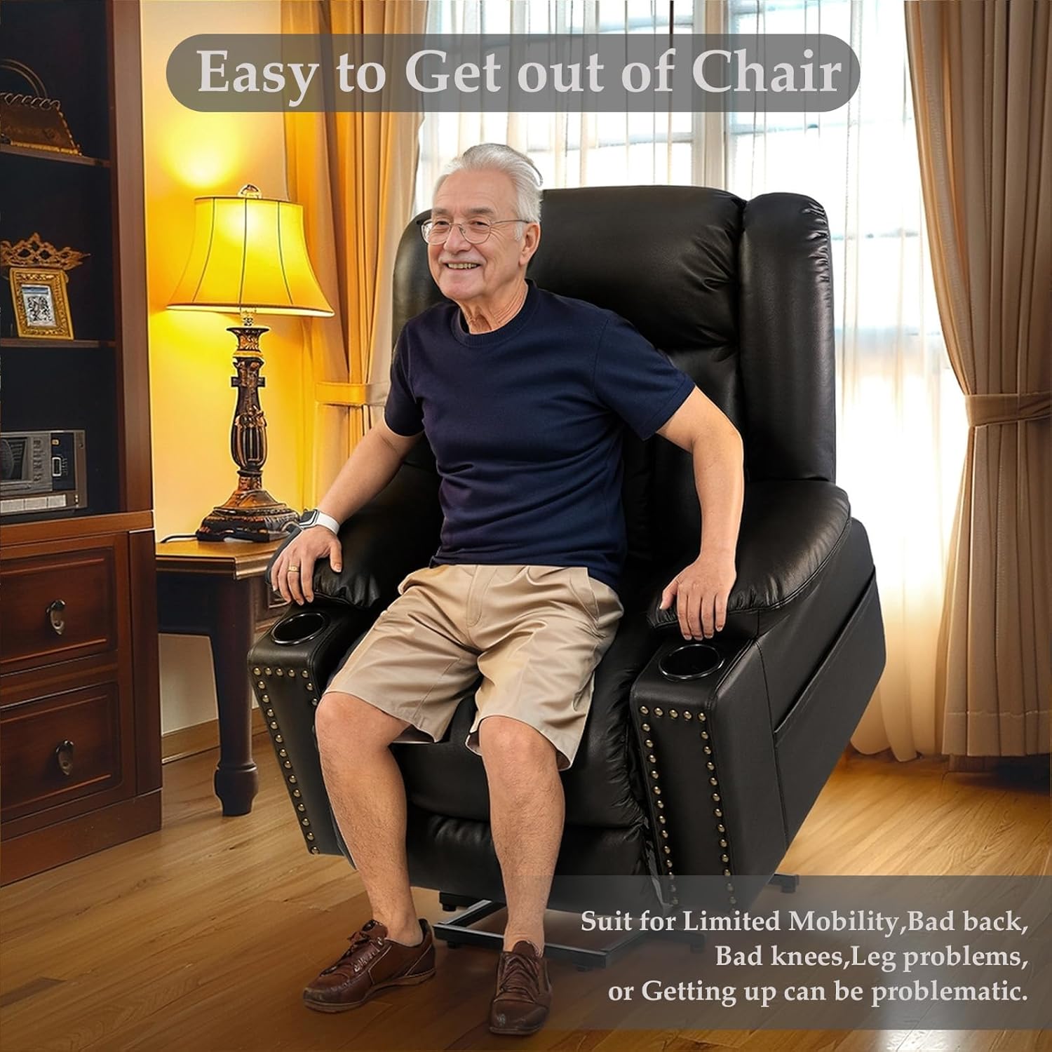 Dual Motor Power Lift Chair Recliner for Elderly with Heat and Massage, Infinite Position Lay Flat Lift Chairs Recliners for Seniors, USB Ports, Cup Holder, Black