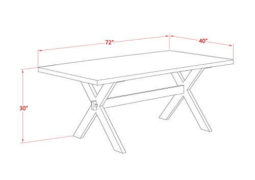 East West Furniture X-Style Mid-Century Modern Dining Rectangle Kitchen Table Top with Stylish Legs, 40x72 Inch, XT777