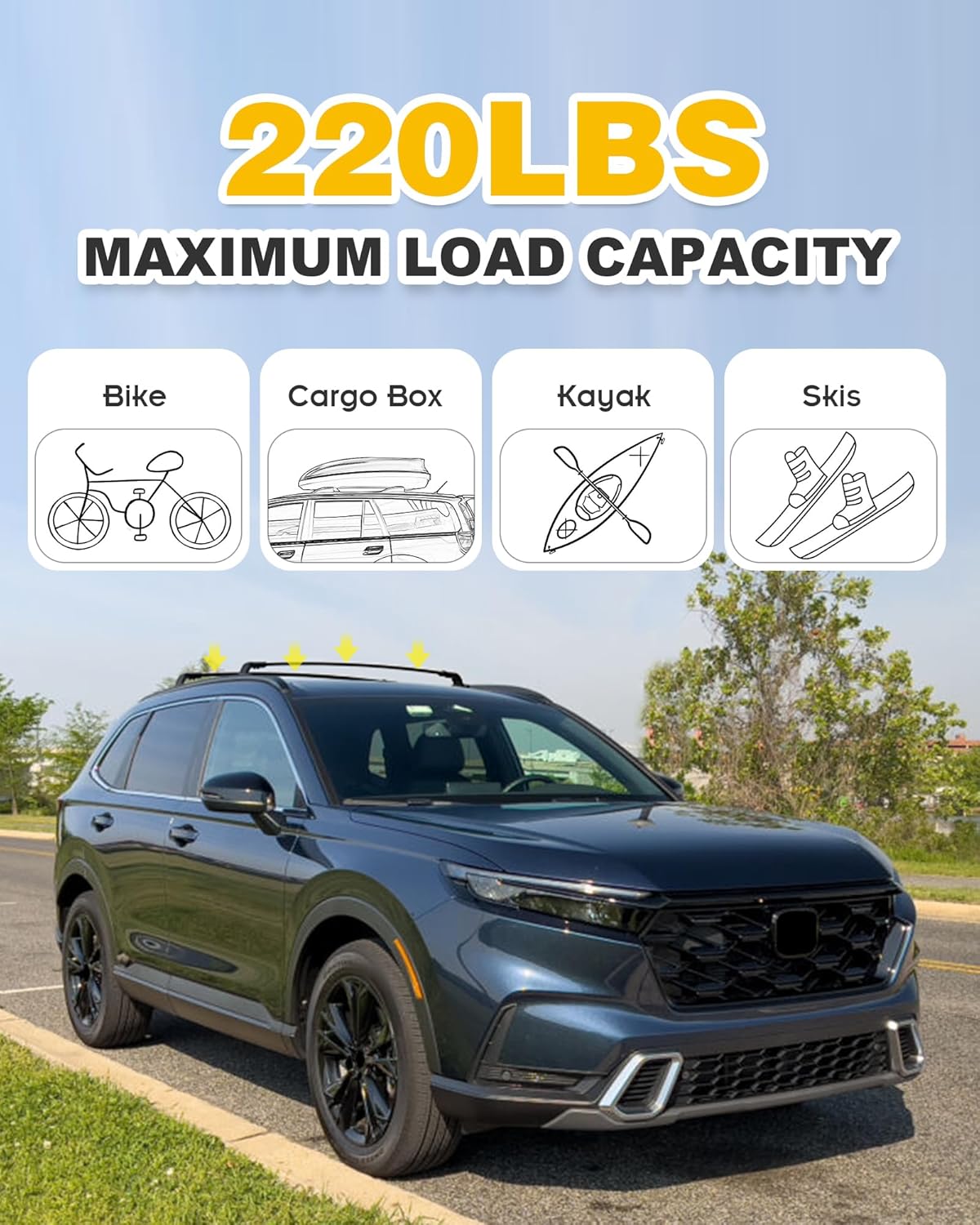 220LBS Cross Bar Roof Rack Fit for 2023 2024 2025 Honda CR-V CRV & CRV Hybrid Cargo Carrier Crossbar Rooftop Accessories (with Side Roof Rails)