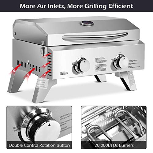 Giantex Propane Gas Grill with Main Burners, Stainless Steel Heavy-Duty BBQ Grill for Backyard Party Outdoor Cooking
