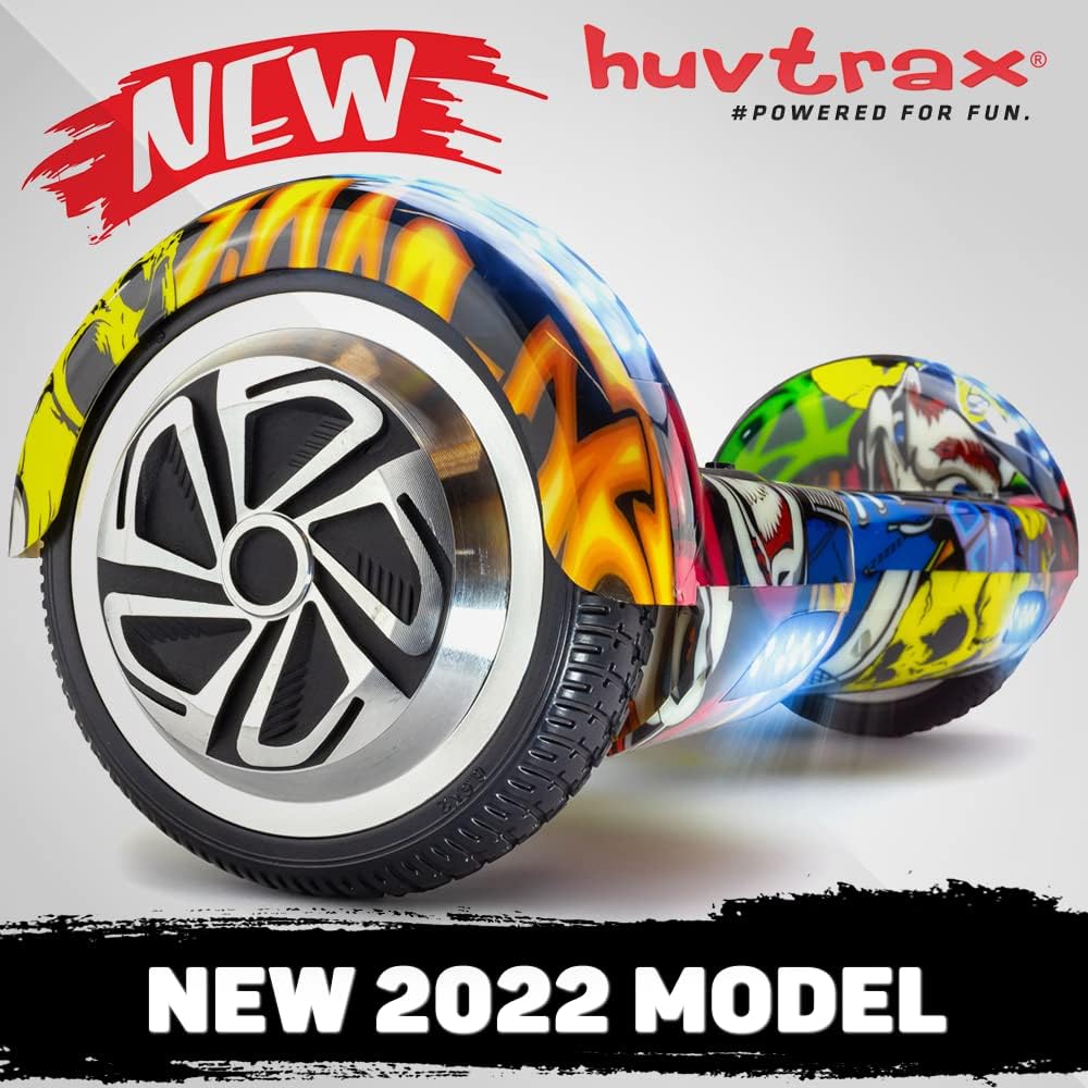 HUVTRAX Graffiti Hoverboard | Latest Model w/ Durable 6.5 Aluminum Wheels (NOT Plastic) Built-in Bluetooth & Speaker, Fun LED Lights, and Carrying Case