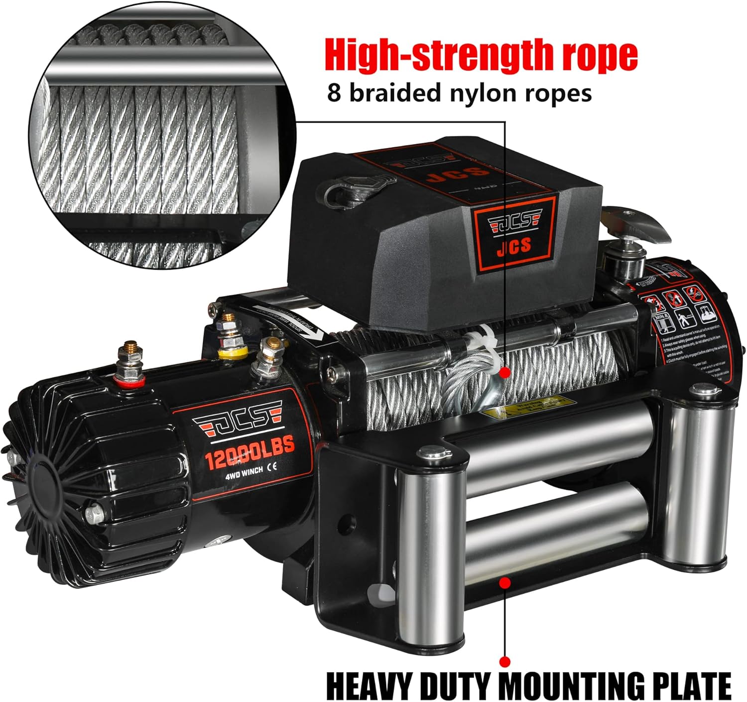 JCS 12000 lb. Electric Winch Load Capacity.12V Winch Cable Steel Wire Electric Winch with Hawse Fairlead,Waterproof IP67 Winch with Wireless Handheld Remotes and Wired Handle Winch Cover Waterproof