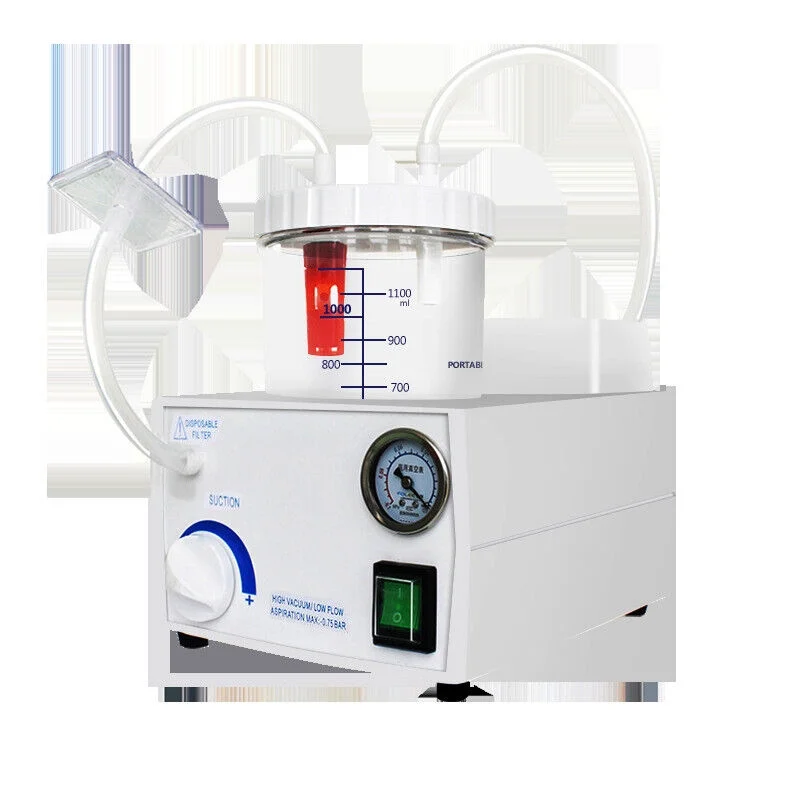 ZhdnBhnos 1000ml Dental Portable Vacuum Phlegm Suction Unit Emergency Quiet Medical Aspirator Machine Oil-Free Piston Pump White 110V 90VA
