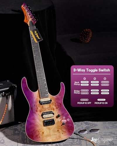 Leo Jaymz Electric Guitar Monsoon Series,Reverse Headstock,Mahogany Body,Roasted Maple Neck,Rosewood Fretboard,Locking Tuners,Rounded End Frets,AlnicoV Pickups,Fixed Bridge (Blue Flame)
