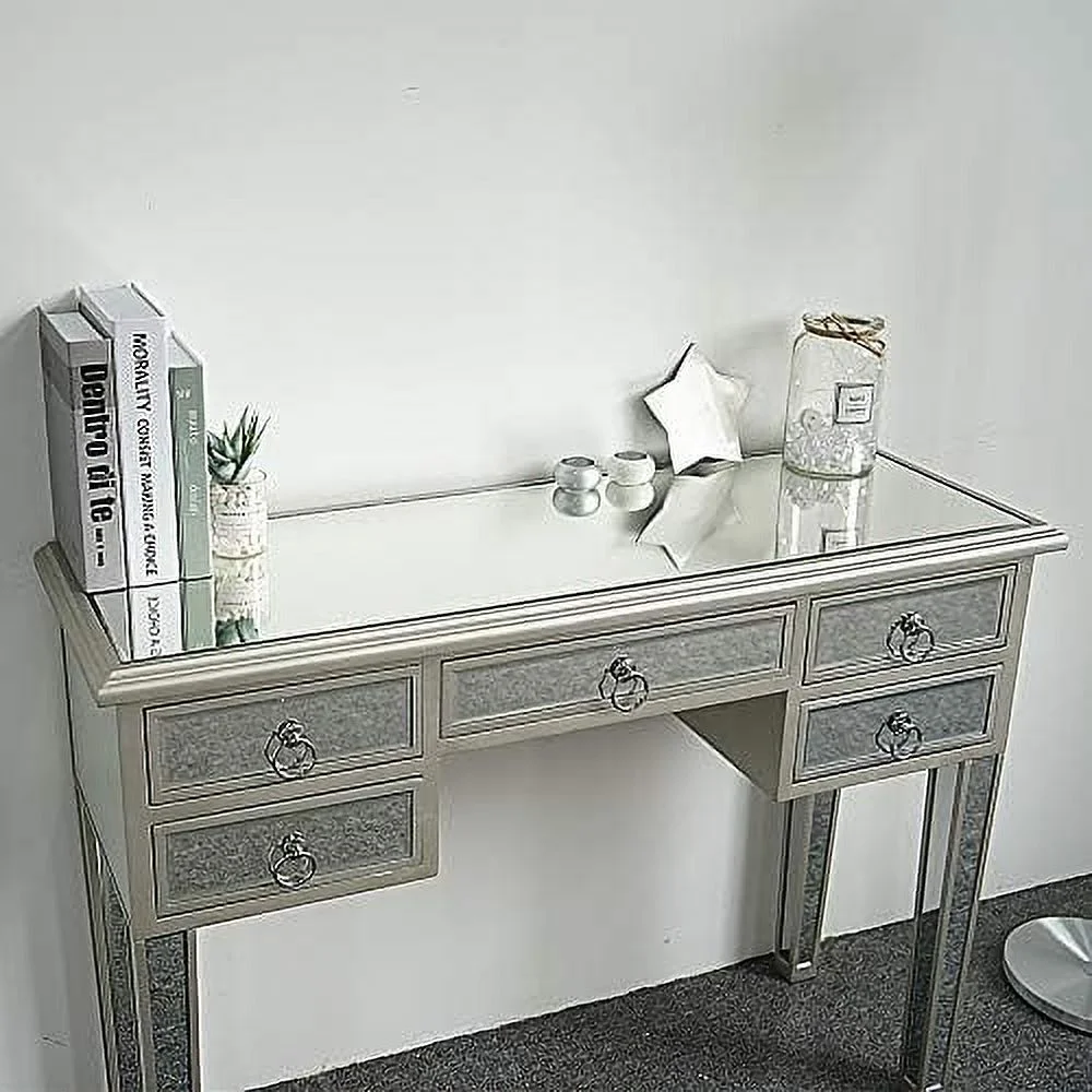 RUNFAYBIU Mirrored Console Sofa Tables with Silver Finish  Mirrored Dressing Table  Mirrored Bedroom Desk  Mirrored Workstation/Vanity Desk for Living Room  Room Study Room Entryway Hallw