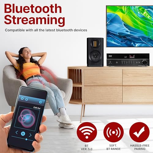 Pyle Hi-Fi Wireless Bluetooth 5.0 Home Theater Receiver - 7.2 Channel Surround Sound Stereo Amp with ARC Support - MP3/USB/DAC/FM Radio - 1200W PMPO - HDMI - Remote Control - for Home Audio - PT885BT