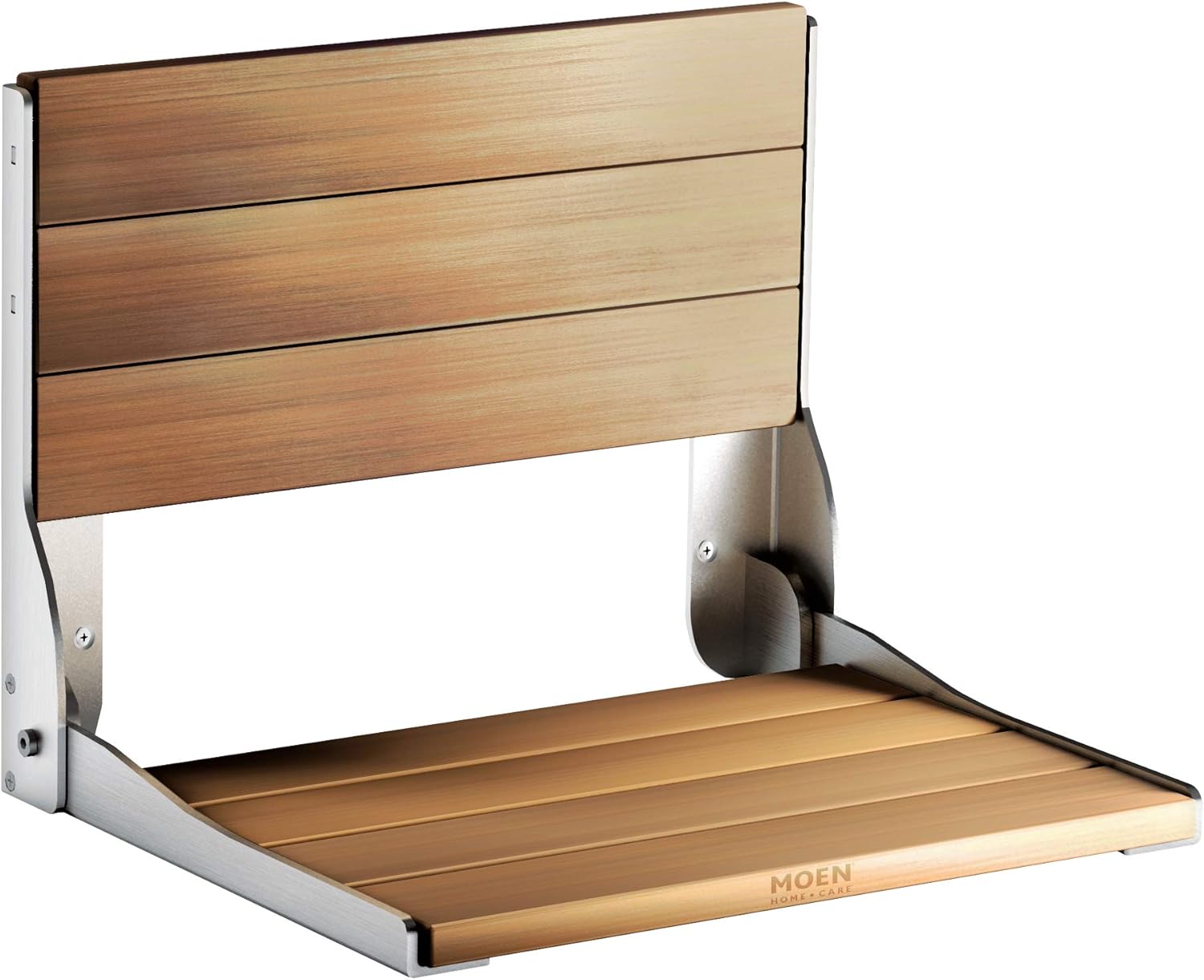 Moen DN7110 Home Care Wall Mounted Teak Wood Aluminum Folding Shower Seat, Chrome
