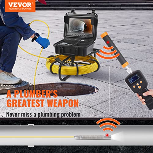 VEVOR Sewer Camera with 512Hz Locator, 165 ft/50 m, 9" Pipeline Inspection Camera w/DVR Function, IP68 Camera w/12 Adjustable LEDs, A 16 GB SD Card for Sewer Line, Home, Duct Drain Pipe Plumbing