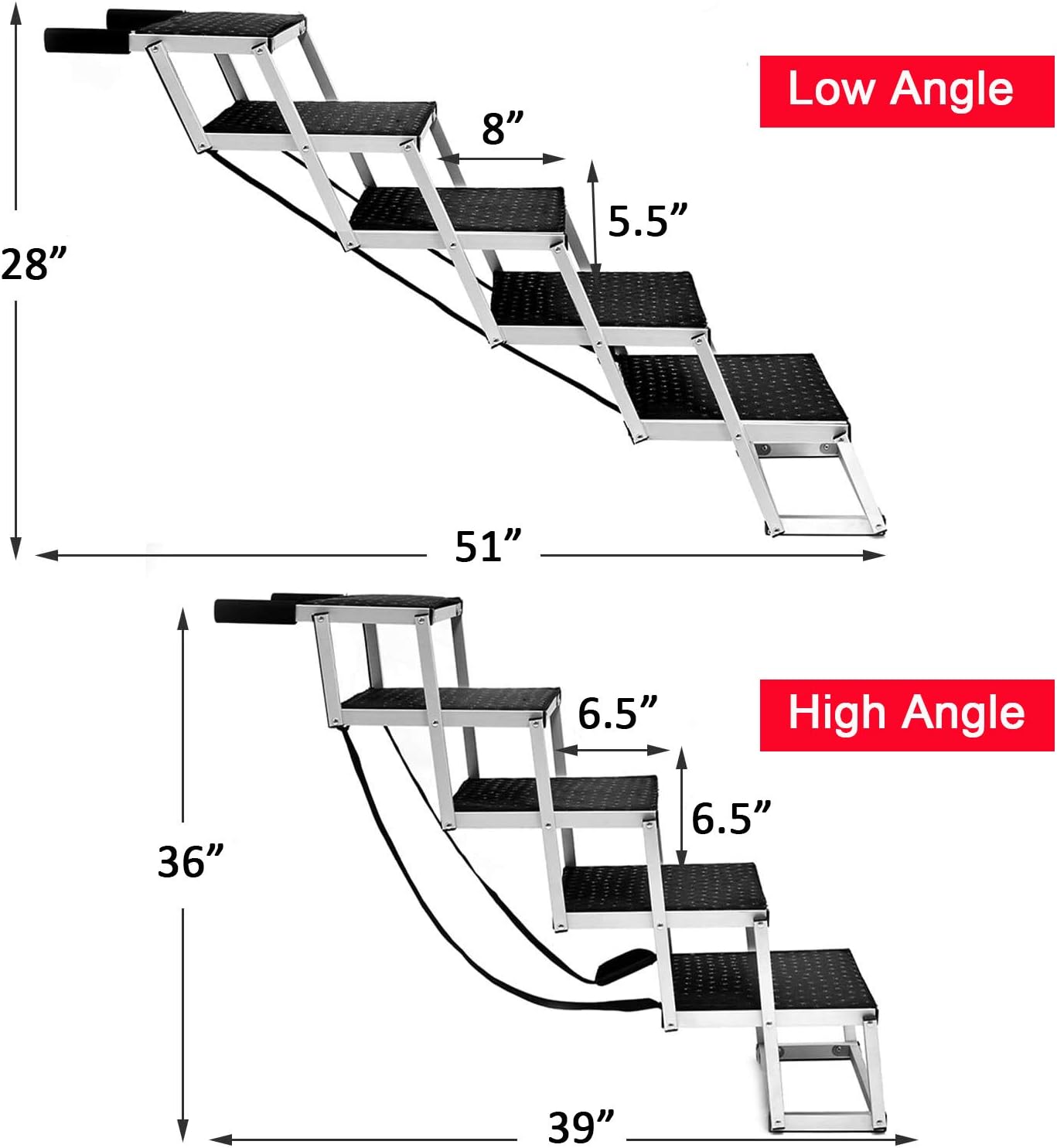 Portable Dog Stairs for Large Dogs, Foldable Aluminum Lightweight Pet Ramps,Accordion Pet Ladder Dog Car Steps with Non-slip Surface for High Beds, Trucks, Cars and SUV, Supports up to 150 lbs,5 Steps