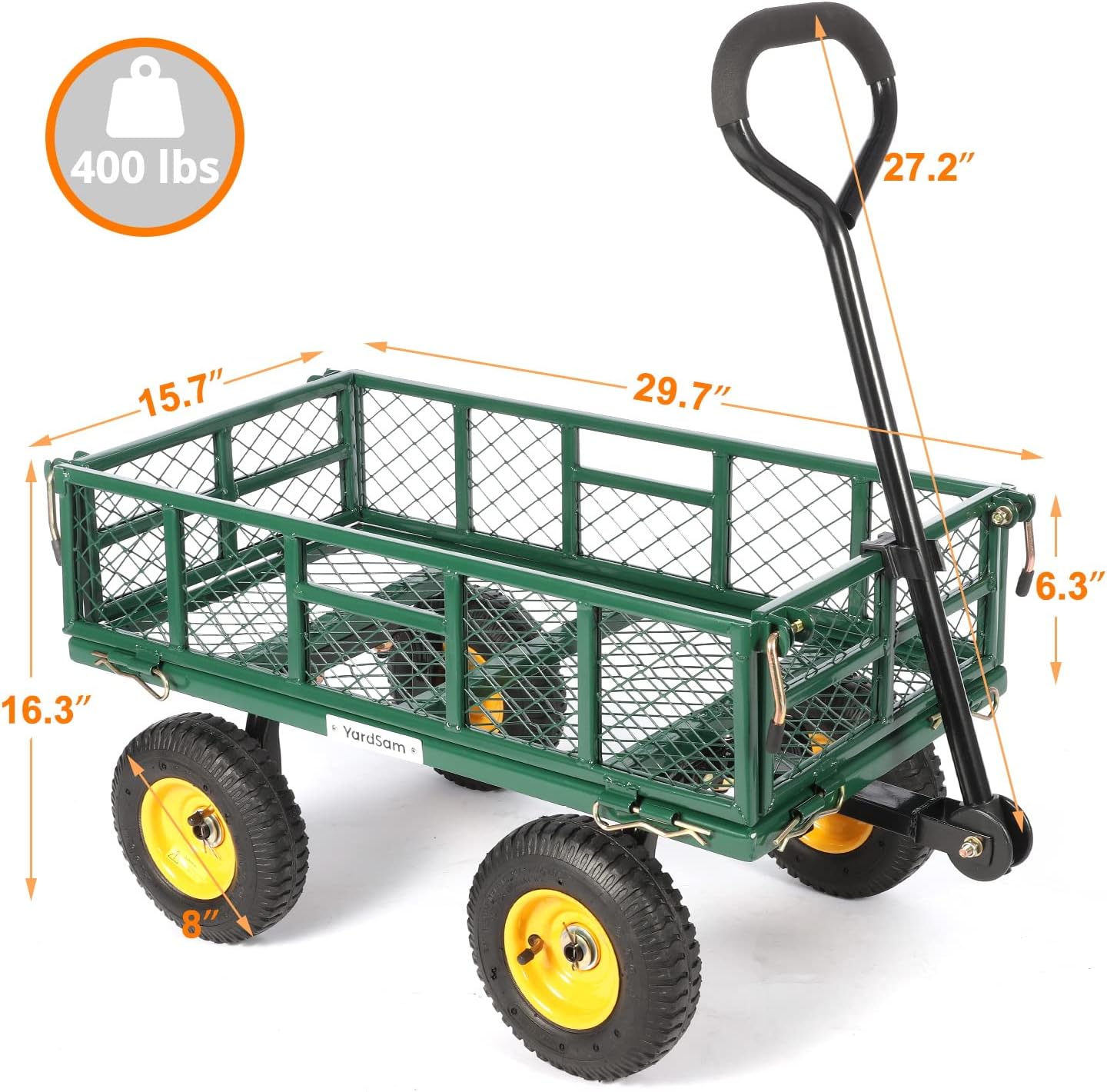 Yardsam Utility Steel Garden Carts and Wagons w/ 8 Inch Pneumatic Tyres + Foldable Folding Wagon Cart with Removable Wheels