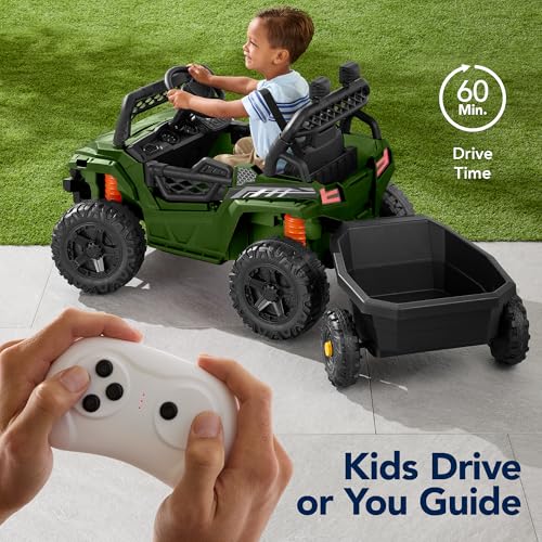 Best Choice Products Kids 12V Electric Ride On UTV Car and Trailer w/Parent Control, LED Lights, 2 Speeds, Bluetooth - Black