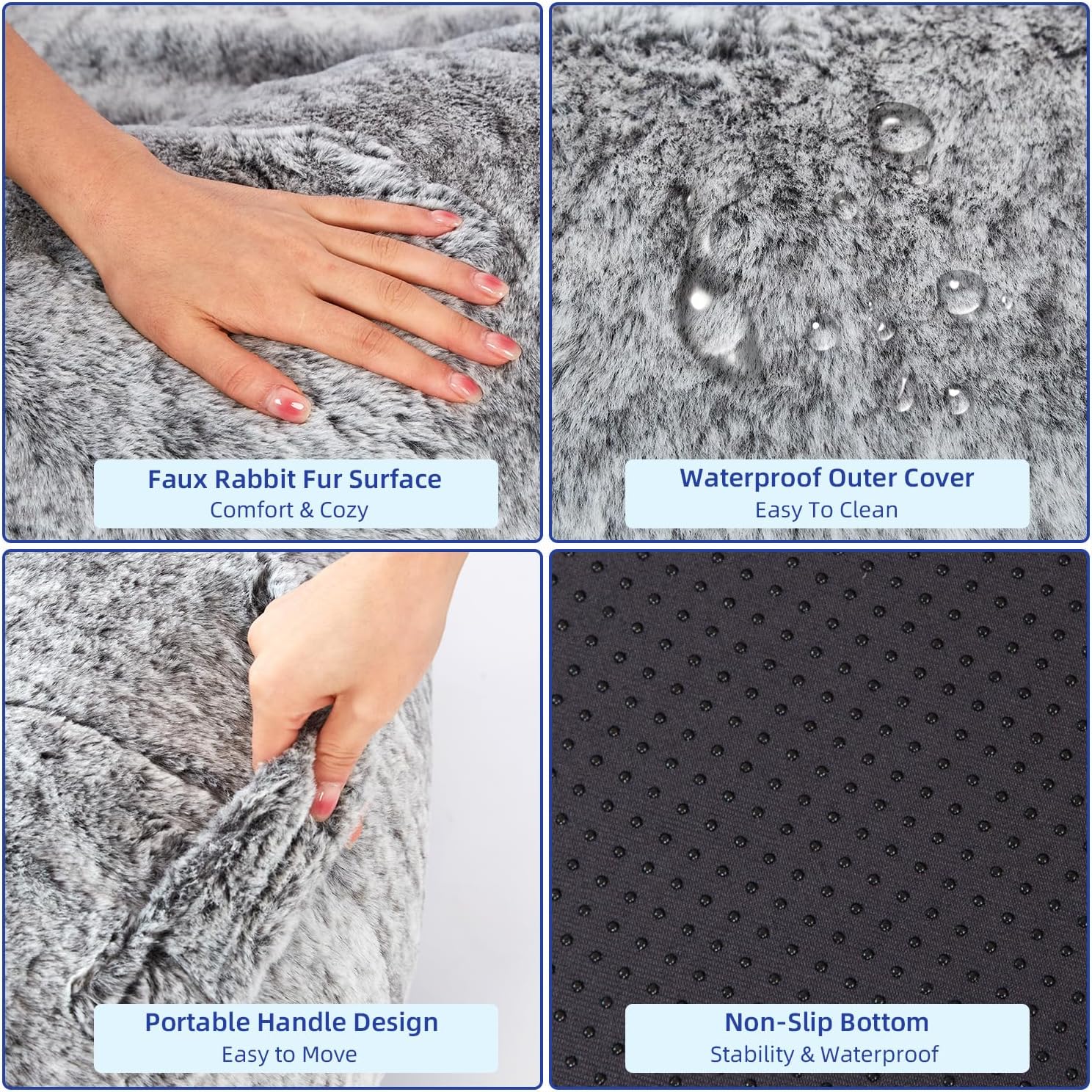 Human Dog Bed for Adult, Fluffy Faux Rabbit Fur Human Size Dog Bed Better Sleeping, Supportive with Orthopedic Memory Foam Mats, Giant Dog Bean Bag Bed, 72"x42"x12", Grey