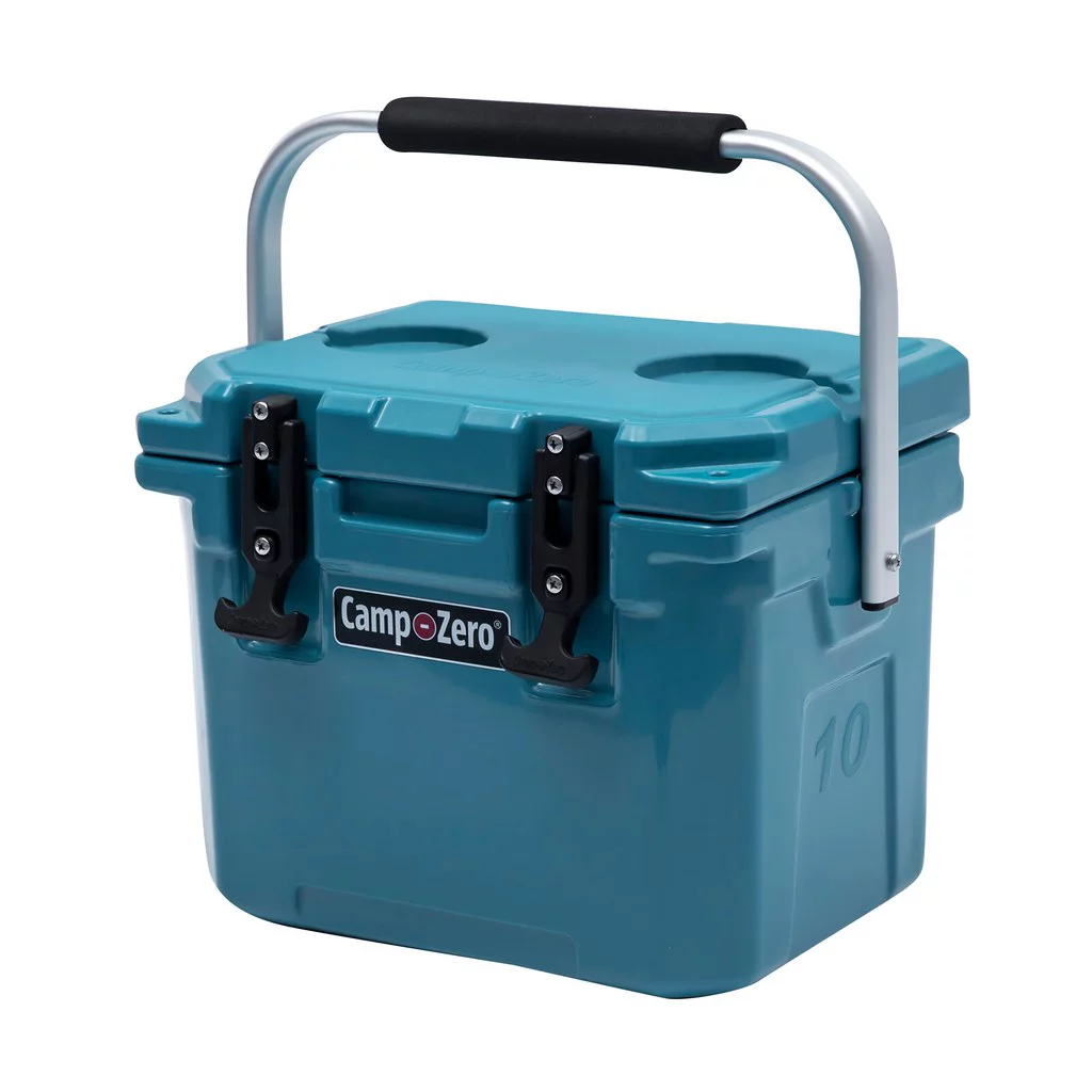 CAMP-ZERO 10L Premium Cooler/Ice Chest with Carry Handle and 2 Molded-in Cup Holders with Drain Channels | Turquoise