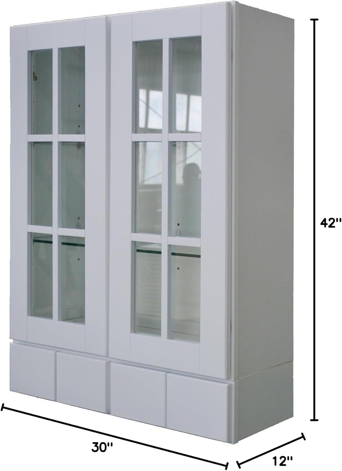 SHW3042GD4-A Shaker Hill 30" x 42" Wall Cabinet with Glass Doors and 4 Drawers - Designer White