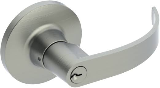 Hager Archer Lever Round Rose Storeroom (F86) Satin Brass Hager 1 Keyway