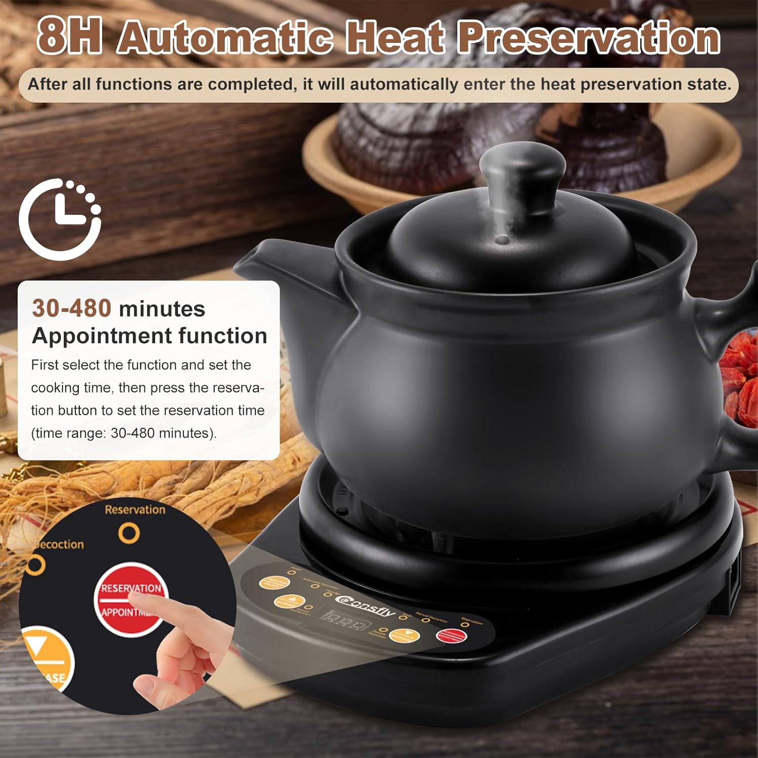 Chinese Medicine Pot 4.22 Quart Electric Herbal Medicine Cooker 110V Electric Chinese Ceramic Herb Tea Maker for Herbs within 1200g