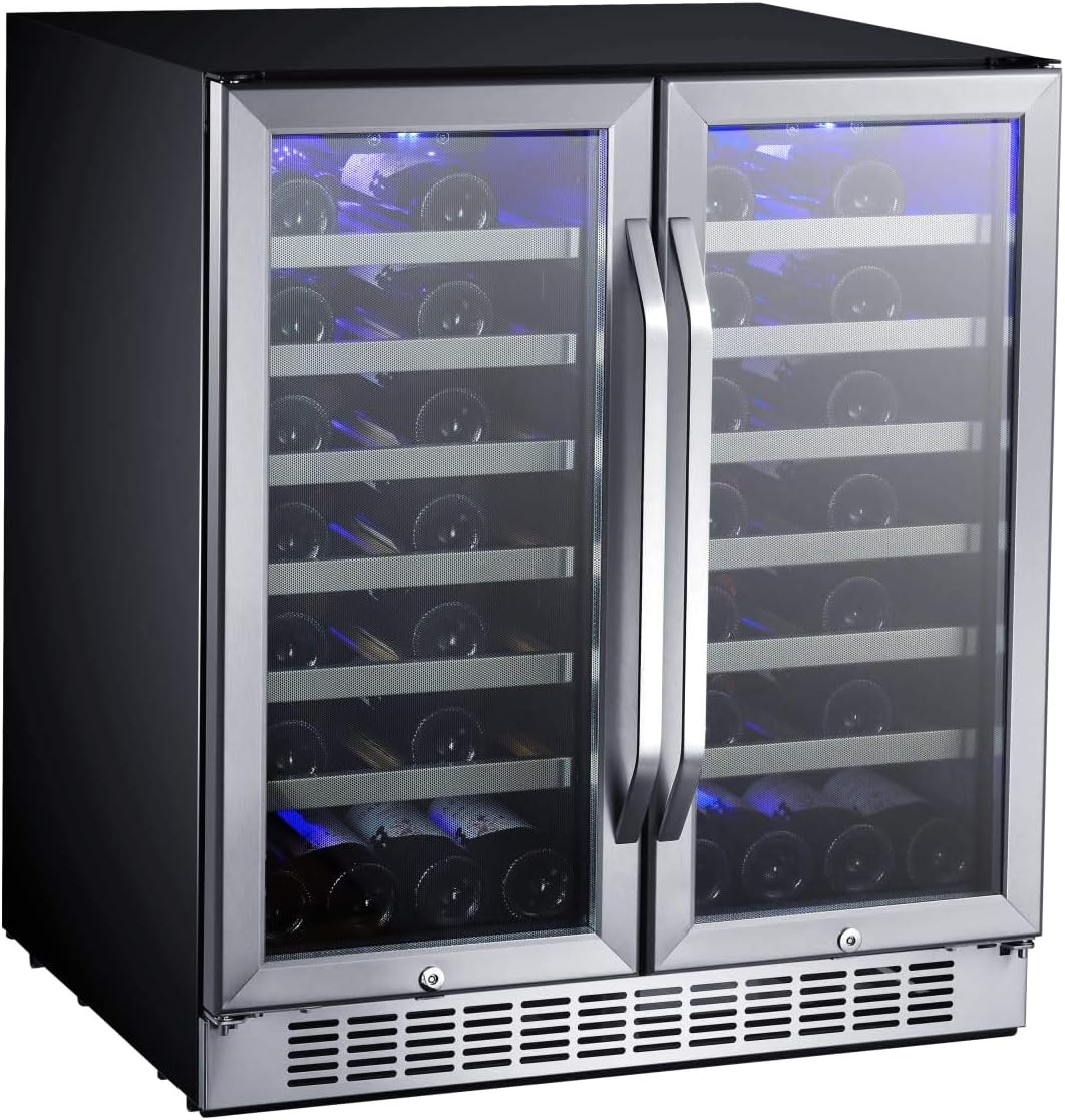 EdgeStar CWR5631FD 30-Inch 56 Bottle Built-In Dual Zone French Door Wine Cooler