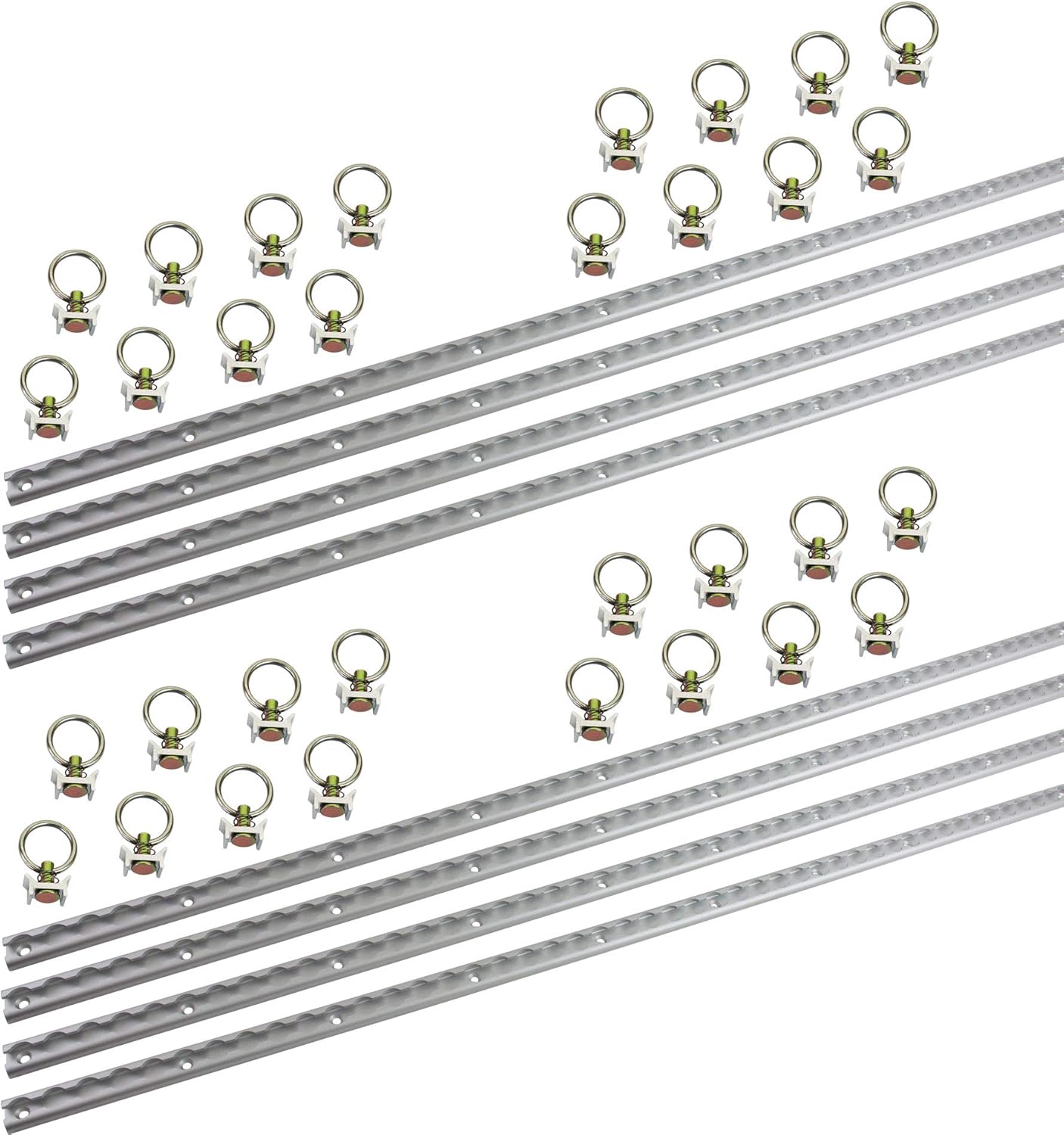 Mytee Products Heavy Duty Aluminum 4ft L-Track (4 Pcs) w/L-Track Stud Stainless Steel Ring (16 Pcs) Tie Down System for Enclosed Trailers and Cargo Vans
