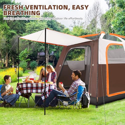 Camping Tent 6 Person Waterproof Windproof Pop-Up Family Tent with Top Rainfly, Mesh Windows, Double Layer, Carry Bag, Tents for Camping, Hiking, Sleepovers